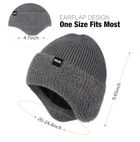 Wmcaps Winter Fleece Line Beanie with Earflap for Men Women, Outdoor Warm Thermal Knitted Hat Stocking Caps - 2
