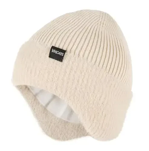 Wmcaps Winter Fleece Line Beanie with Earflap for Men Women, Outdoor Warm Thermal Knitted Hat Stocking Caps - WMCAPS