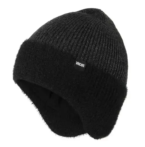 Wmcaps Winter Fleece Line Beanie with Earflap for Men Women, Outdoor Warm Thermal Knitted Hat Stocking Caps - 1