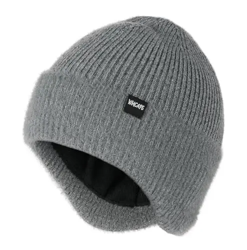Wmcaps Winter Fleece Line Beanie with Earflap for Men Women, Outdoor Warm Thermal Knitted Hat Stocking Caps - WMCAPS