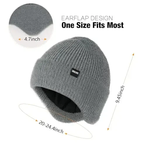 Wmcaps Winter Fleece Line Beanie with Earflap for Men Women, Outdoor Warm Thermal Knitted Hat Stocking Caps - 2