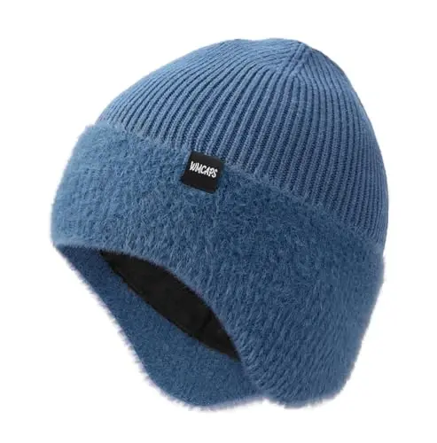 Wmcaps Winter Fleece Line Beanie with Earflap for Men Women, Outdoor Warm Thermal Knitted Hat Stocking Caps - 1
