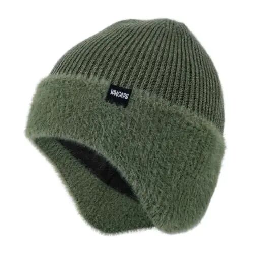Wmcaps Winter Fleece Lined Beanie with Earflaps for Men Women Outdoor | Full ear coverage, soft warm fleece lining, snug fit, windproof for dog walking & outdoor work, mens gift - Wmcaps