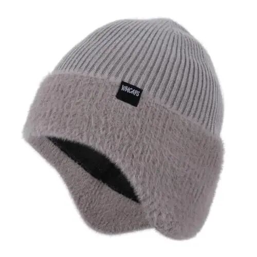 Wmcaps Winter Fleece Lined Beanie with Earflaps for Men Women Outdoor | Full ear coverage, soft warm fleece lining, snug fit, windproof for dog walking & outdoor work, mens gift - Wmcaps
