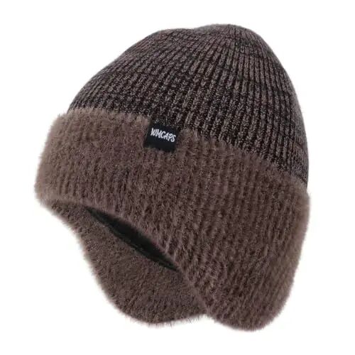 Wmcaps Winter Fleece Lined Beanie with Earflaps for Men Women Outdoor | Full ear coverage, soft warm fleece lining, snug fit, windproof for dog walking & outdoor work, mens gift - 1