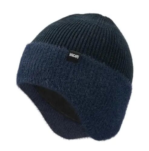 Wmcaps Winter Fleece Lined Beanie with Earflaps for Men Women Outdoor | Full ear coverage, soft warm fleece lining, snug fit, windproof for dog walking & outdoor work, mens gift - Wmcaps