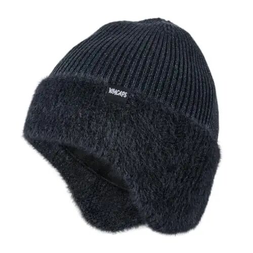 Wmcaps Winter Fleece Lined Beanie with Earflaps for Men Women Outdoor | Full ear coverage, soft warm fleece lining, snug fit, windproof for dog walking & outdoor work, mens gift - 1