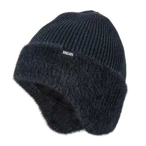 Wmcaps Winter Fleece Lined Beanie with Earflaps for Men Women Outdoor | Full ear coverage, soft warm fleece lining, snug fit, windproof for dog walking & outdoor work, mens gift - 1
