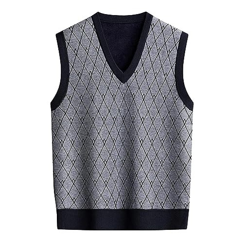 WMQPNNS Crop Sweater Mens Autumn Winter Casual Fashion V Neck Sleeveless Knit and Fleece Vest Sweater Vest - 1