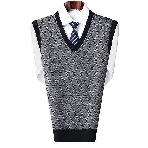 WMQPNNS Crop Sweater Mens Autumn Winter Casual Fashion V Neck Sleeveless Knit and Fleece Vest Sweater Vest - 3