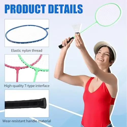 Woanger 10 Packs Badminton Rackets Set with 15 Shuttlecocks Badminton Racquets for Adult and Lightweight Teenagers Shuttlecock Set for Backyard Gym Beach Outdoor Games - 3