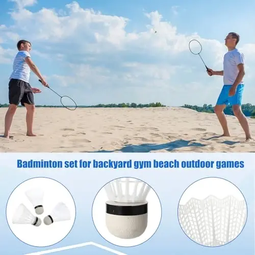 Woanger 10'lu Badminton Raketi Seti, 15 Badminton Topu, Yetişkinler ve Hafif Gençler için Badminton Raketleri, Arka Bahçe Spor Salonu Plajı Açık Hava Oyunları için Top Seti - 5