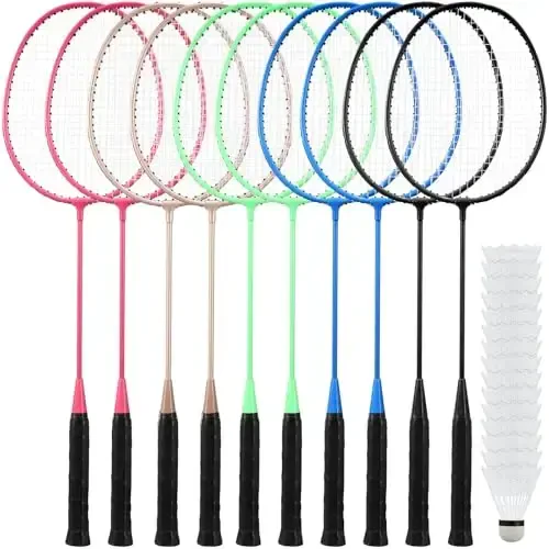 Woanger 10 Packs Badminton Rackets Set with 15 Shuttlecocks Badminton Racquets for Adult and Lightweight Teenagers Shuttlecock Set for Backyard Gym Beach Outdoor Games - WOANGER