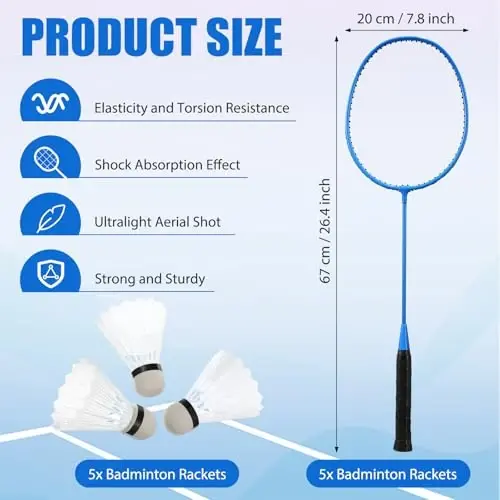 Woanger 10 Packs Badminton Rackets Set with 15 Shuttlecocks Badminton Racquets for Adult and Lightweight Teenagers Shuttlecock Set for Backyard Gym Beach Outdoor Games - WOANGER (1)