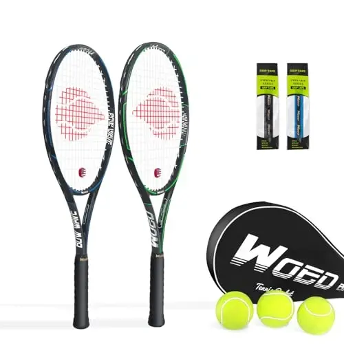 WOED BATENS Adult 2 player Tennis Racket Perfect for Beginner and Professional Players, 27” Speed Tennis Racquet include Overgrips, Tennis Bag, Vibration Dampes, Covers 