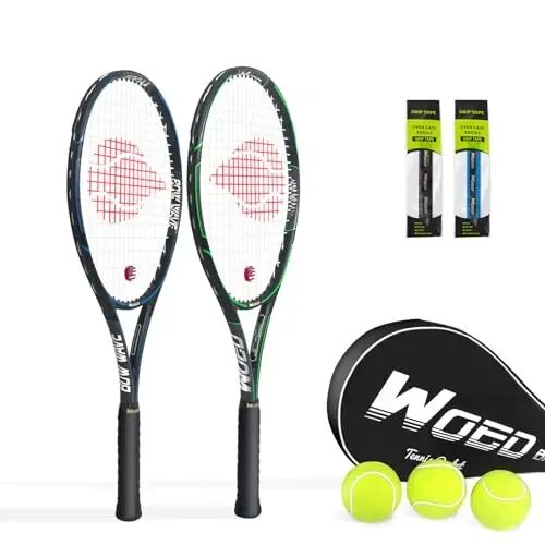 WOED BATENS Adult 2 player Tennis Racket Perfect for Beginner and Professional Players, 27” Speed Tennis Racquet include Overgrips, Tennis Bag, Vibration Dampes, Covers - WOED BATENS