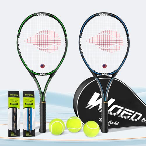 WOED BATENS Adult 2 Player Tennis Racket Perfect for Beginner and Professional Players, 27” Speed Tennis Racquet Include Overgrips, Tennis Bag, Vibration Dampes, Covers - 5