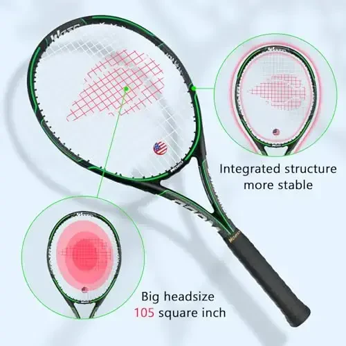 WOED BATENS Adult 2 Player Tennis Racket Perfect for Beginner and Professional Players, 27” Speed Tennis Racquet Include Overgrips, Tennis Bag, Vibration Dampes, Covers - 3