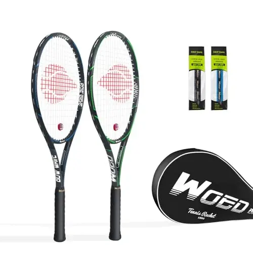 WOED BATENS Yetişkin 2 Oyunculu Tenis Raketi Başlangıç ve Profesyonel Oyuncular için Mükemmel, 27” Hızlı Tenis Raketi, Grip, Tenis Çantası, Titreşim Sönümleyici, Kılıf içerir - WOED BATENS