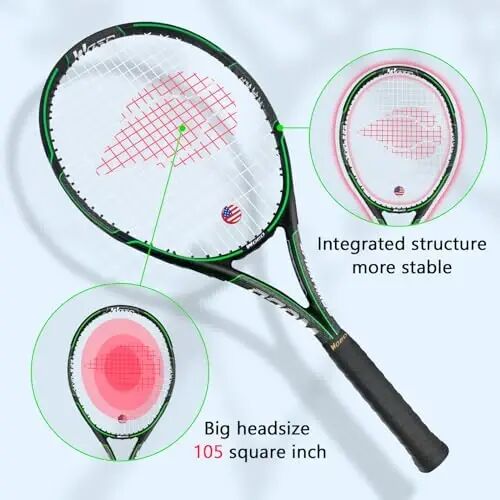 WOED BATENS Yetişkin 2 Oyunculu Tenis Raketi Başlangıç ve Profesyonel Oyuncular için Mükemmel, 27” Hızlı Tenis Raketi, Grip, Tenis Çantası, Titreşim Sönümleyici, Kılıf içerir - 3