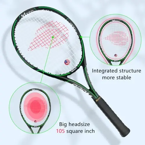 WOED BATENS Adult 2 Player Tennis Racket Perfect for Beginner and Professional Players, 27” Speed Tennis Racquet Include Overgrips, Tennis Bag, Vibration Dampes, Covers - 3