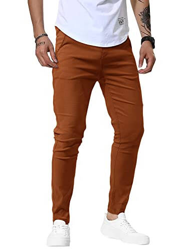 Woenzaia Men's Casual Slim Fit Pants Skinny Stretch Dress Slacks - 3