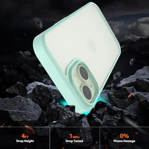 Wohvo Designed for iPhone 15 Case, 4FT Military Grade Drop Protection,Translucent Matte Hard Back with Soft Edge Airbag, Protective Phone Cases for iPhone 15 (Light Green) - 2