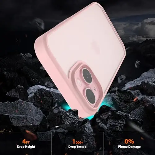 Wohvo Designed for iPhone 15 Case, 4FT Military Grade Drop Protection,Translucent Matte Hard Back with Soft Edge Airbag, Protective Phone Cases for iPhone 15 (Pink) - 2