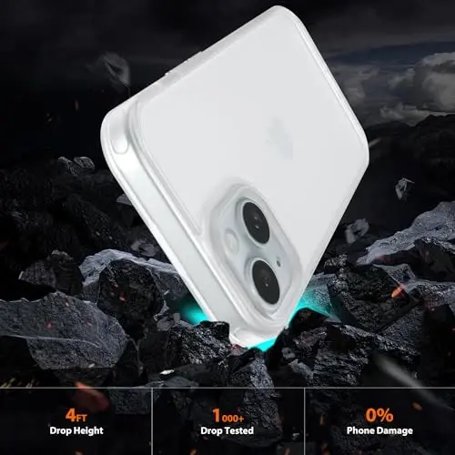 Wohvo iPhone 15 uchun g'ilof, 4FT harbiy darajadagi tushishdan himoya, shaffof mat qattiq orqa tomoni, yumshoq qirrali xavfsizlik yostig'i, iPhone 15 uchun himoya telefon g'iloflari (Shaffof) - 2