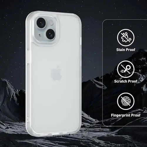 Wohvo iPhone 15 uchun g'ilof, 4FT harbiy darajadagi tushishdan himoya, shaffof mat qattiq orqa tomoni, yumshoq qirrali xavfsizlik yostig'i, iPhone 15 uchun himoya telefon g'iloflari (Shaffof) - 3