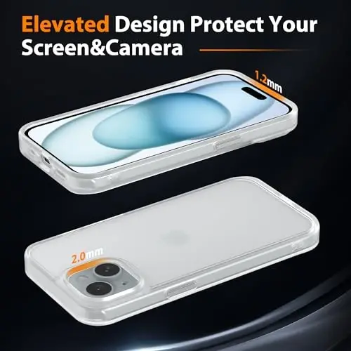 Wohvo iPhone 15 uchun g'ilof, 4FT harbiy darajadagi tushishdan himoya, shaffof mat qattiq orqa tomoni, yumshoq qirrali xavfsizlik yostig'i, iPhone 15 uchun himoya telefon g'iloflari (Shaffof) - 4