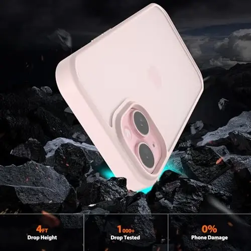 Wohvo iPhone 15 uchun mo'ljallangan g'ilof, 4 FT harbiy standartdagi tushishdan himoya, yarim shaffof mat qattiq orqa tomoni yumshoq qirrali havo yostig'i bilan, iPhone 15 uchun himoya telefon g'iloflari (och pushti) - 2