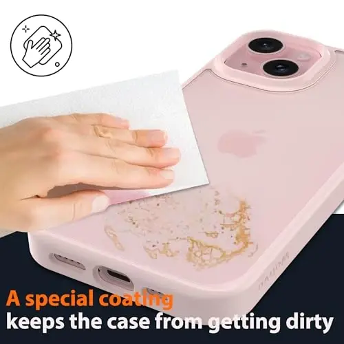 Wohvo iPhone 15 uchun mo'ljallangan g'ilof, 4 FT harbiy standartdagi tushishdan himoya, yarim shaffof mat qattiq orqa tomoni yumshoq qirrali havo yostig'i bilan, iPhone 15 uchun himoya telefon g'iloflari (och pushti) - 5