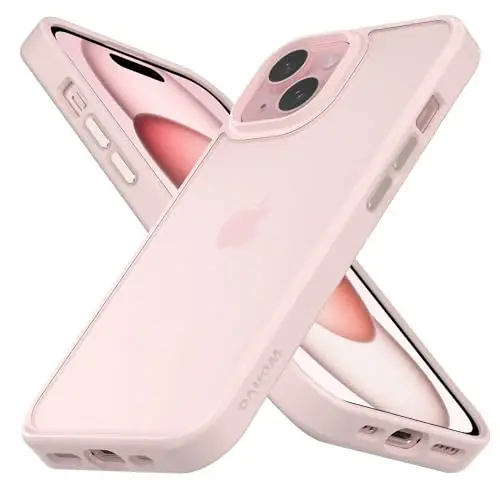 Wohvo iPhone 15 uchun mo'ljallangan g'ilof, 4 FT harbiy standartdagi tushishdan himoya, yarim shaffof mat qattiq orqa tomoni yumshoq qirrali havo yostig'i bilan, iPhone 15 uchun himoya telefon g'iloflari (och pushti) - 1