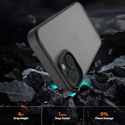 Wohvo iPhone 15 uchun mo'ljallangan g'ilof, 4FT harbiy darajadagi tushishdan himoya, shaffof mat qattiq orqa tomoni yumshoq qirrali xavfsizlik yostig'i, iPhone 15 uchun himoya telefon g'iloflari (qora) - 2