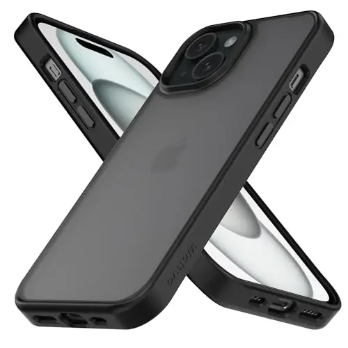 Wohvo iPhone 15 uchun mo'ljallangan g'ilof, 4FT harbiy darajadagi tushishdan himoya, shaffof mat qattiq orqa tomoni yumshoq qirrali xavfsizlik yostig'i, iPhone 15 uchun himoya telefon g'iloflari (qora) 