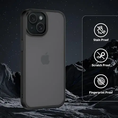 Wohvo iPhone 15 uchun mo'ljallangan g'ilof, 4FT harbiy darajadagi tushishdan himoya, shaffof mat qattiq orqa tomoni yumshoq qirrali xavfsizlik yostig'i, iPhone 15 uchun himoya telefon g'iloflari (qora) - 3