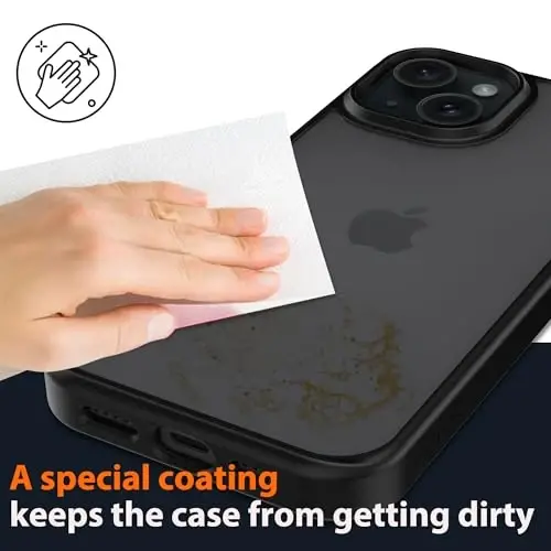 Wohvo iPhone 15 uchun mo'ljallangan g'ilof, 4FT harbiy darajadagi tushishdan himoya, shaffof mat qattiq orqa tomoni yumshoq qirrali xavfsizlik yostig'i, iPhone 15 uchun himoya telefon g'iloflari (qora) - 5