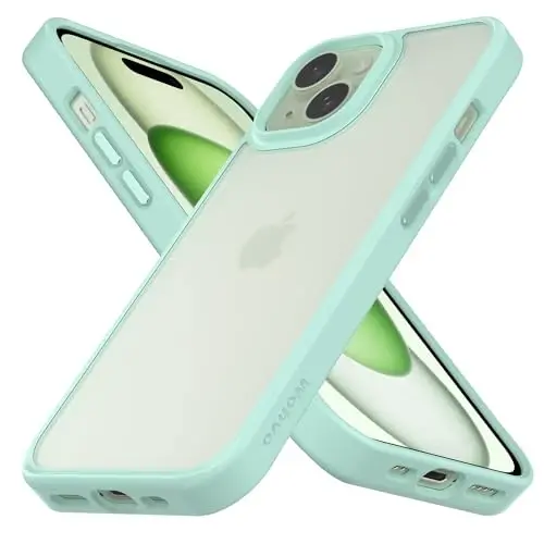 Wohvo iPhone 15 uchun mo'ljallangan g'ilof, 4FT harbiy darajadagi tushishdan himoya, yarim shaffof mat qattiq orqa qismi yumshoq qirrali havo yostig'i, iPhone 15 uchun himoya telefon g'iloflari (och yashil) - WOHVO