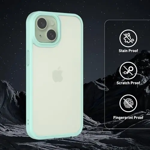 Wohvo iPhone 15 uchun mo'ljallangan g'ilof, 4FT harbiy darajadagi tushishdan himoya, yarim shaffof mat qattiq orqa qismi yumshoq qirrali havo yostig'i, iPhone 15 uchun himoya telefon g'iloflari (och yashil) - 3