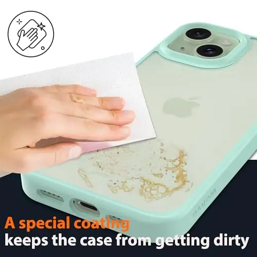 Wohvo iPhone 15 uchun mo'ljallangan g'ilof, 4FT harbiy darajadagi tushishdan himoya, yarim shaffof mat qattiq orqa qismi yumshoq qirrali havo yostig'i, iPhone 15 uchun himoya telefon g'iloflari (och yashil) - 5