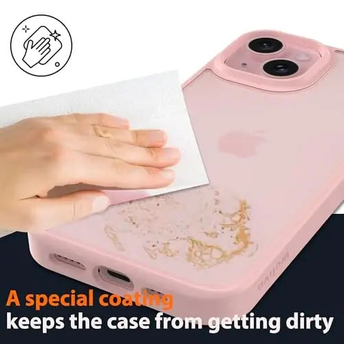 Wohvo iPhone 15 uchun mo'ljallangan korpus, 4FT harbiy darajali qulashdan himoya, yumshoq chetlarli havo yostig'i bilan shaffof mat qattiq orqa qopqoq, iPhone 15 uchun himoyalovchi telefon qopqoqlari (pushti) - 5
