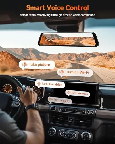 WOLFBOX G840H 12'' Mirror Dash Cam with ADAS and BSD, 2.5K Rear View Mirror Camera Front and Rear, 5.8GHz WiFi, Voice Control, Parking Monitor, Included 32GB Card & GPS, Loop Recording - 5