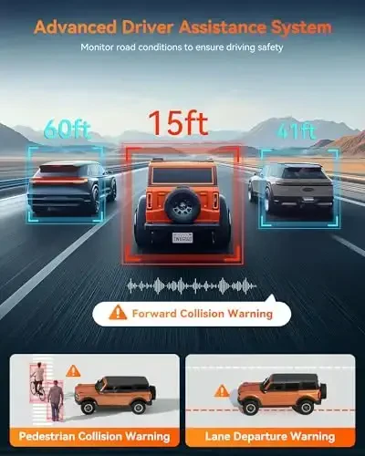 WOLFBOX 12'' Ko'zg'u Dash Cam Wi-Fi bilan, 2.5K Orqa Ko'rinish Ko'zg'u Kamerasi 1080P Orqa Kamera bilan, Wi-Fi Ko'zg'u Dash Cam Old va Orqa, 32GB Karta va GPS kiritilgan - WOLFBOX