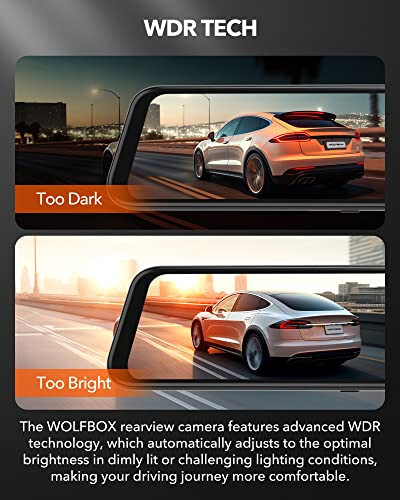 WOLFBOX 12'' Mirror Dash Cam with WiFi, 2.5K Rear View Mirror Camera with 1080P Rear Camera, WiFi Mirror Dash Cam Front and Rear, Included 32GB Card & GPS - 3