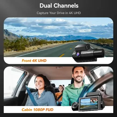 WolfBox 3 Channel Dash Cam, 4K/2.5K+1080P+1080P Dash Cam for Cars, Dash Camera with 3