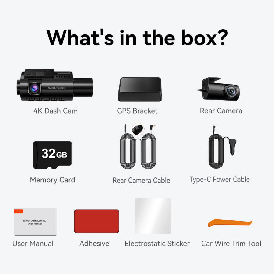 WolfBox 3-канальная тройная приборная камера, 4K/2,5K+1080P автомобильная камера, 3-дюймовый ЖК-дисплей, ночное видение Super IR, встроенные WiFi и GPS, бесплатная карта 32 ГБ - 4