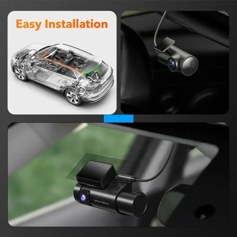 WolfBox 3 ta kanalli uch tomonlama avtomobildagi kamera, 4K/2.5K+1080P avtomobil kamerasi, 3 dyuymli LCD displey, Super IR tungi koʻrish, oʻrnatilgan WiFi va GPS, bepul 32 GB karta - 3