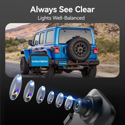 WolfBox Dash Cam, Dashcam 4K with Wifi& GPS, 12'' 4K+1080P Rear View Mirror Dash Cameras with Super Night Vision, See the license plate clearly, Free 64GB Card - 3