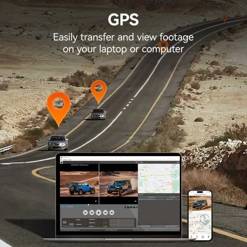 WolfBox Dash Cam, Dashcam 4K with Wifi& GPS, 12'' 4K+1080P Rear View Mirror Dash Cameras with Super Night Vision, See the license plate clearly, Free 64GB Card - 6